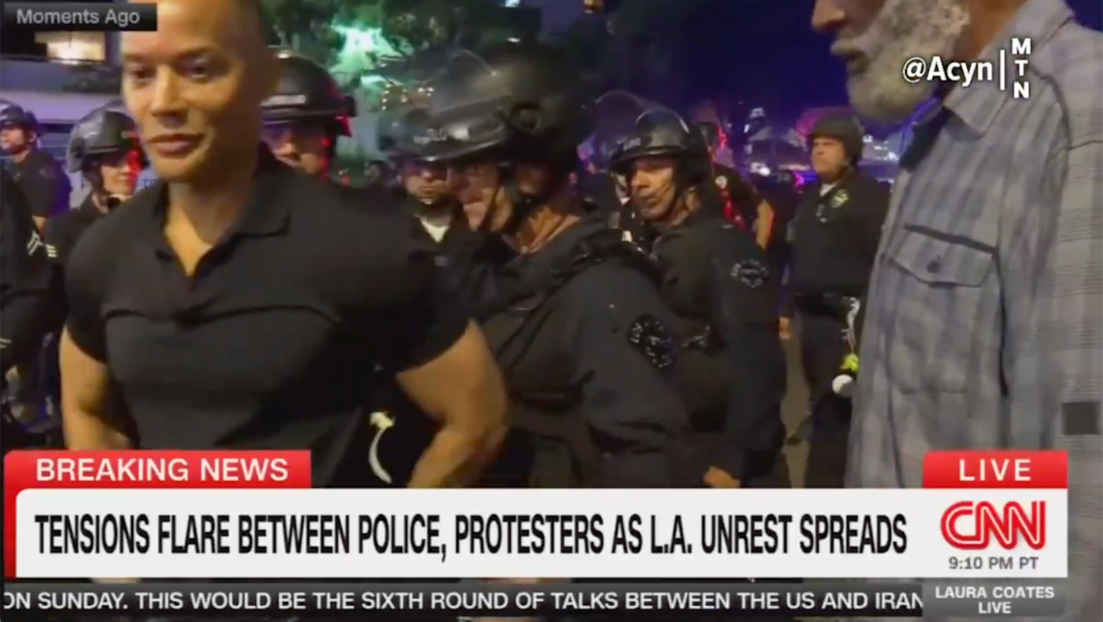CNN Reporter Detained Live on Air by LA Riot Police Amid Immigration Protests CNN national correspondent Jason Carroll Nick Stern BBC Laura Coates Lauren Tomasi of Australia’s 9News ICE Trump LA Riot Police
